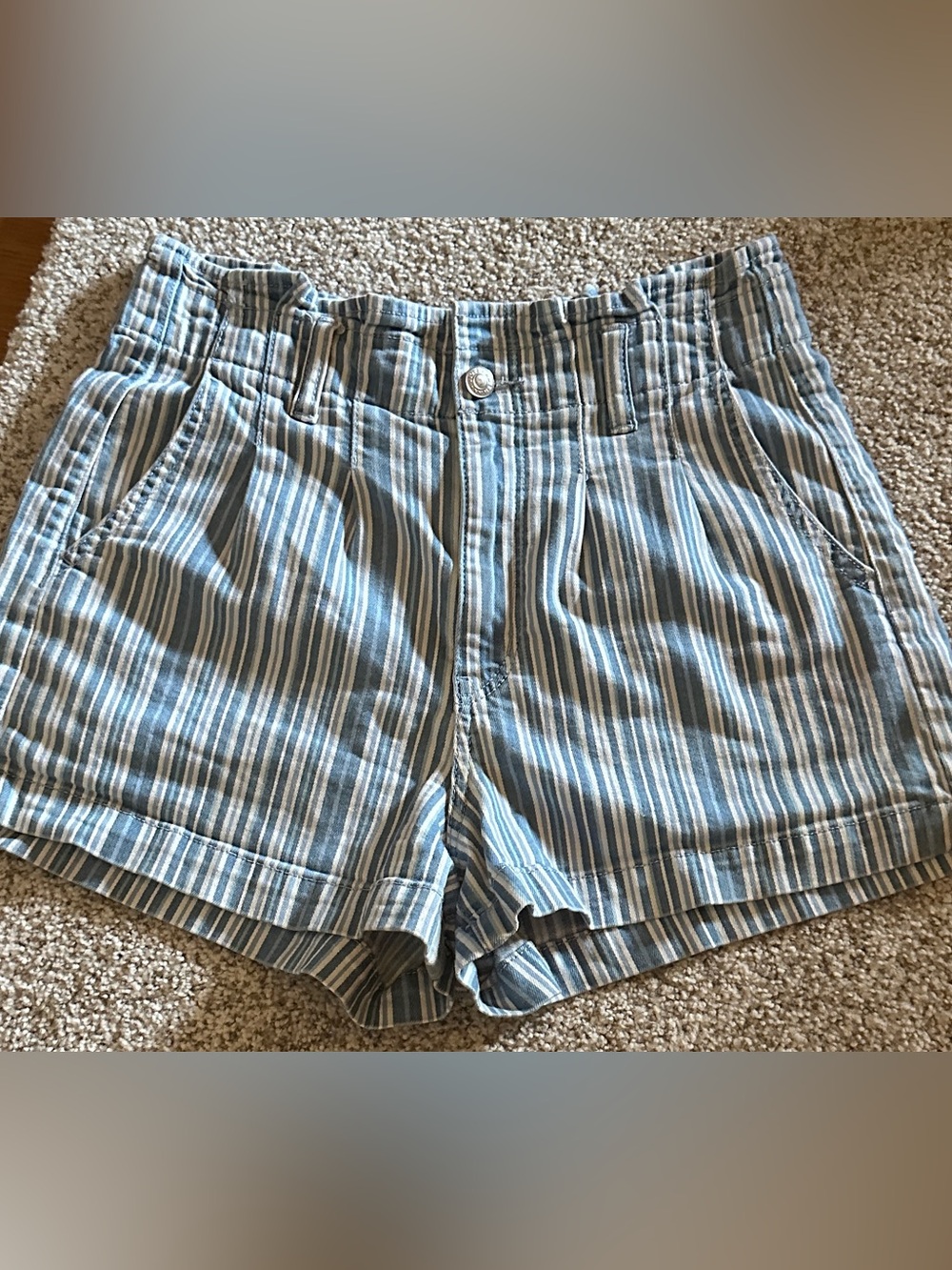 American Eagle Outfitters Blue and White Striped High Waist Shorts